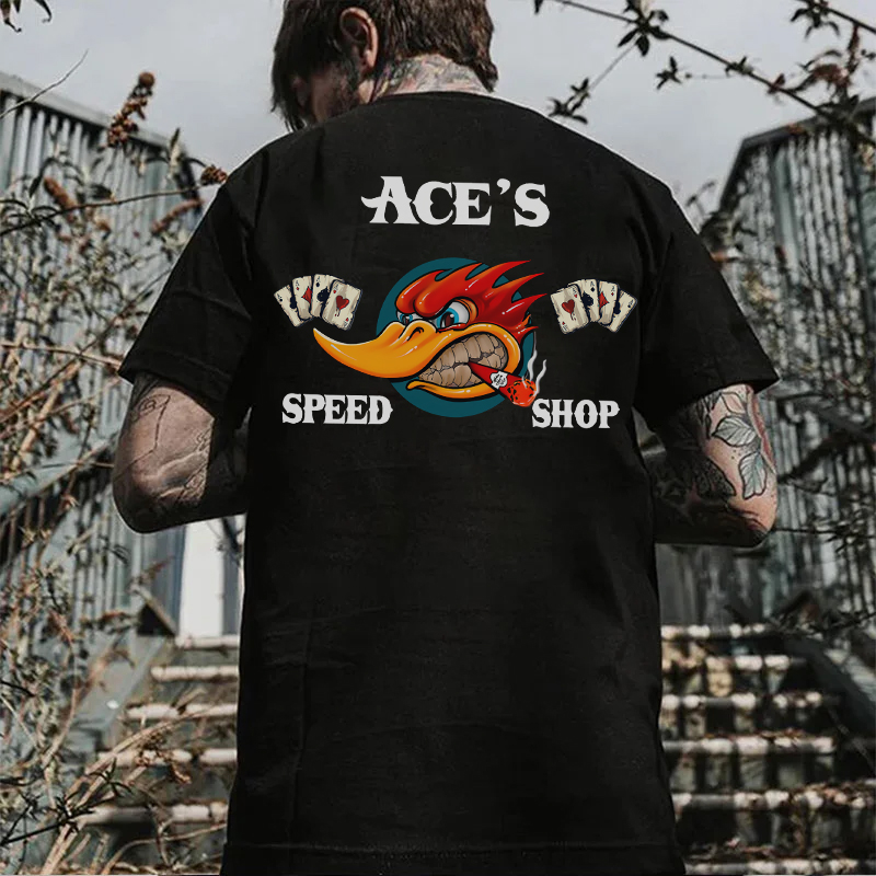 ACE'S SPEED SHOP Hot Rod Bird Black Print T-shirt