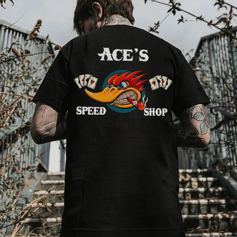 ACE'S SPEED SHOP Hot Rod Bird Black Print T-shirt