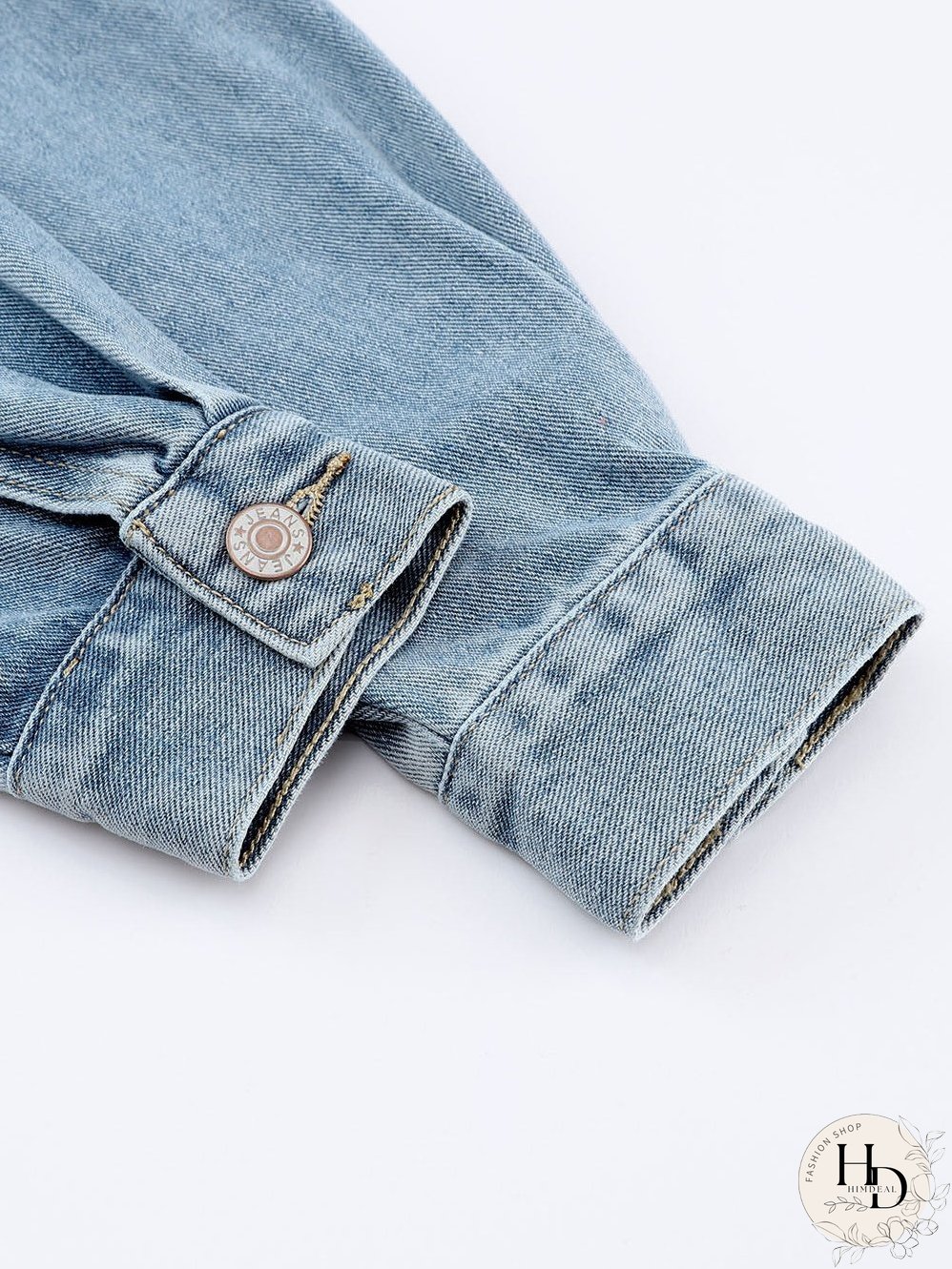 Sky Blue Rhinestone Embellished Denim Shacket