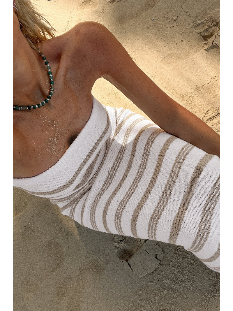 Ootddress Backless Contrast For Women Dress Slim Holiday Beach Striped High Waist Off-Shoulder Maxi Dress Skinny Casual Long Dress