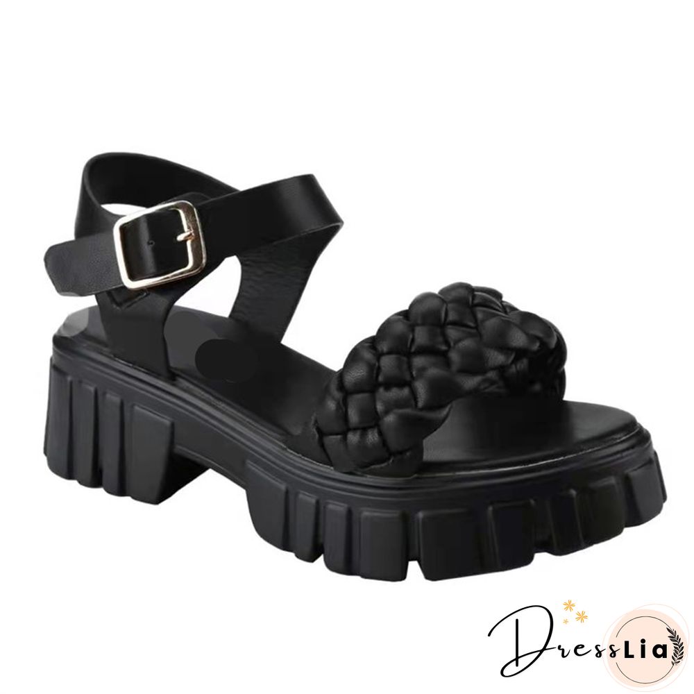 Elegant Women Leather Sandals New Summer Diamond Lattice Sandals Casual Velcro Flat Bottom Platform Sandals Women