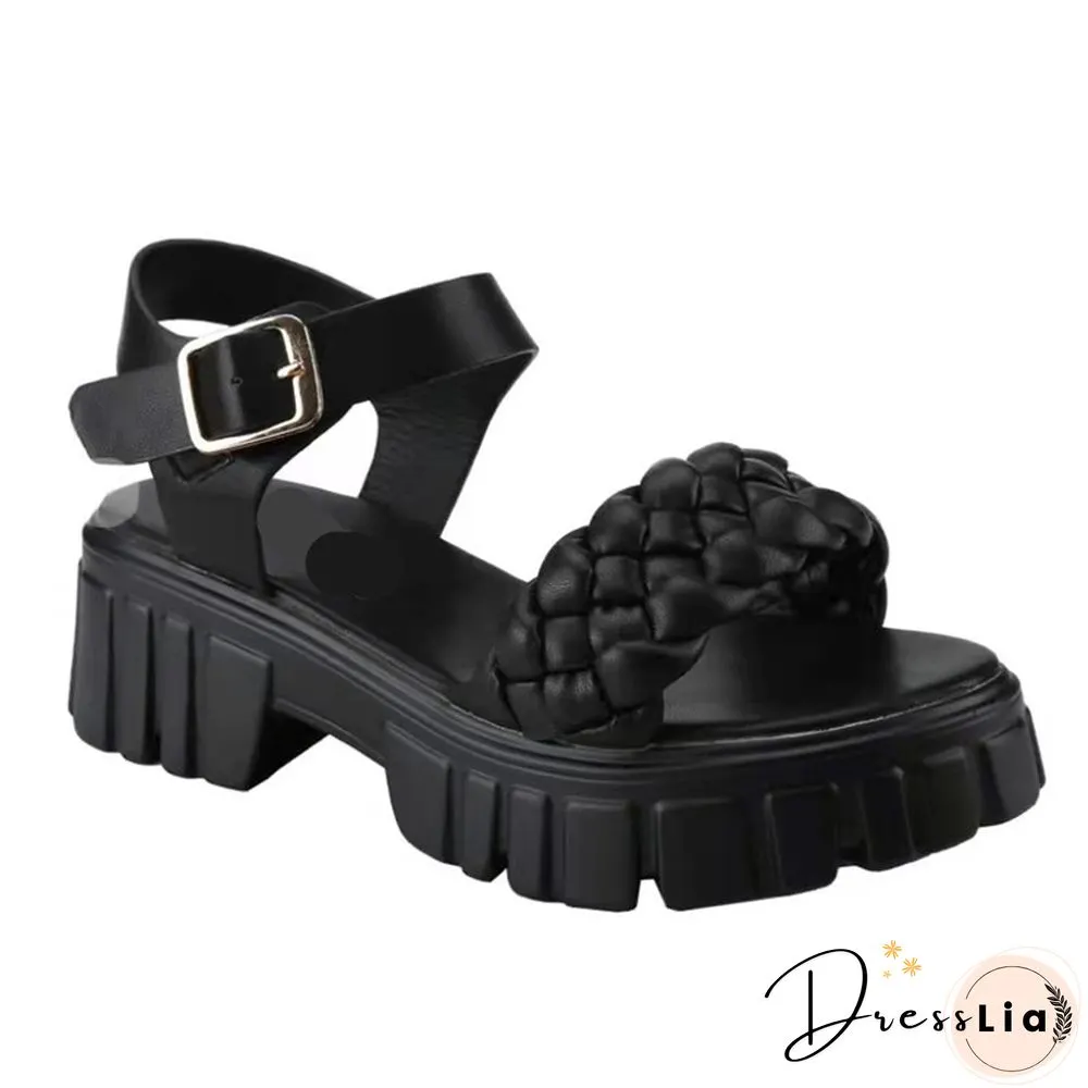 Elegant Women Leather Sandals New Summer Diamond Lattice Sandals Casual Velcro Flat Bottom Platform Sandals Women