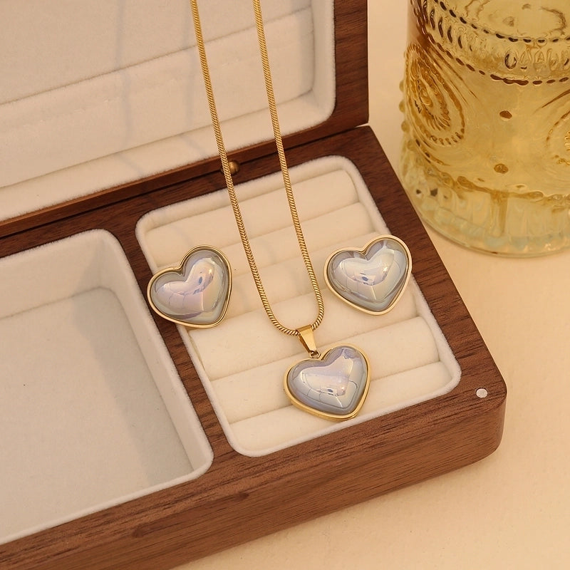 Minimalist Commute Heart Shape 304 Stainless Steel 18K Gold Plated Jewelry Set