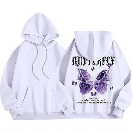 Butterflies And Flowers Simple Style Women Hoodies Fashion Crewneck Sweatshirt Casual Oversize Hoody Autumn Fleece Sportswears