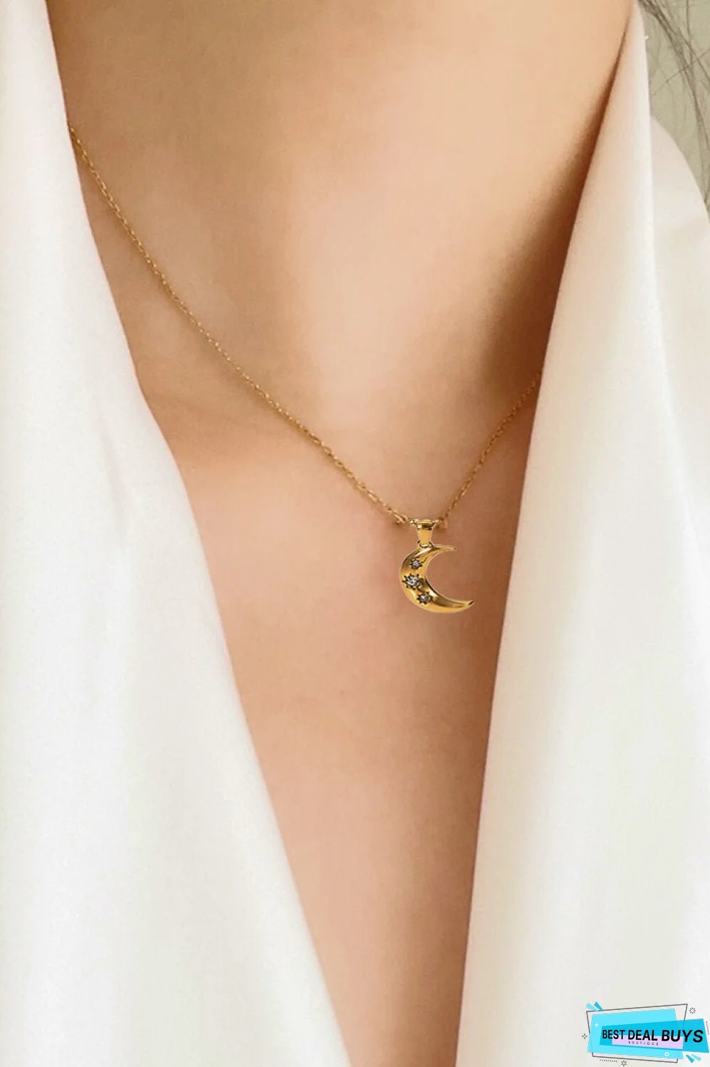 18K Gold Plated Inlaid Zircon Moon Pendant Necklace