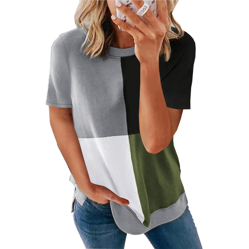 New Casual Fashion Round Neck Matching Loose Top T-shirt