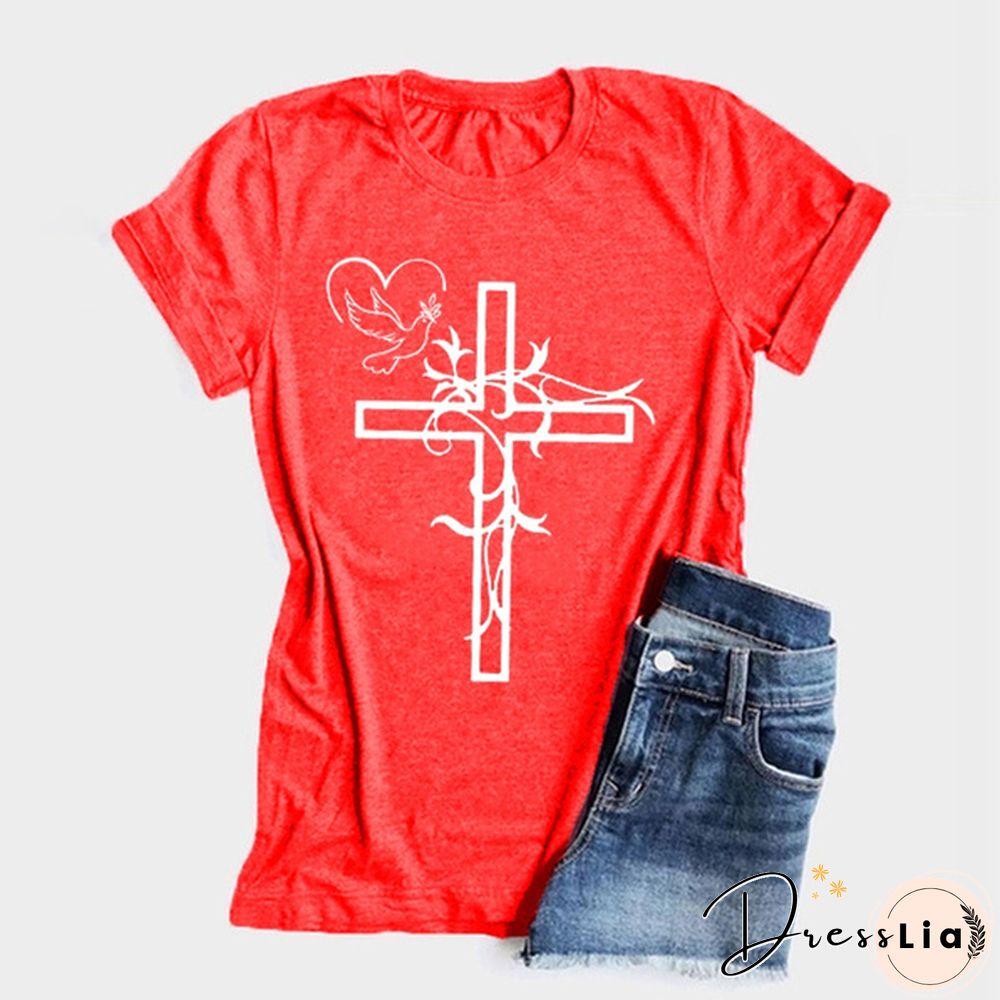 Womens Crew Neck Tees Shirts Summer Tops Christian Solid Color Graphic Tshirts God Faith