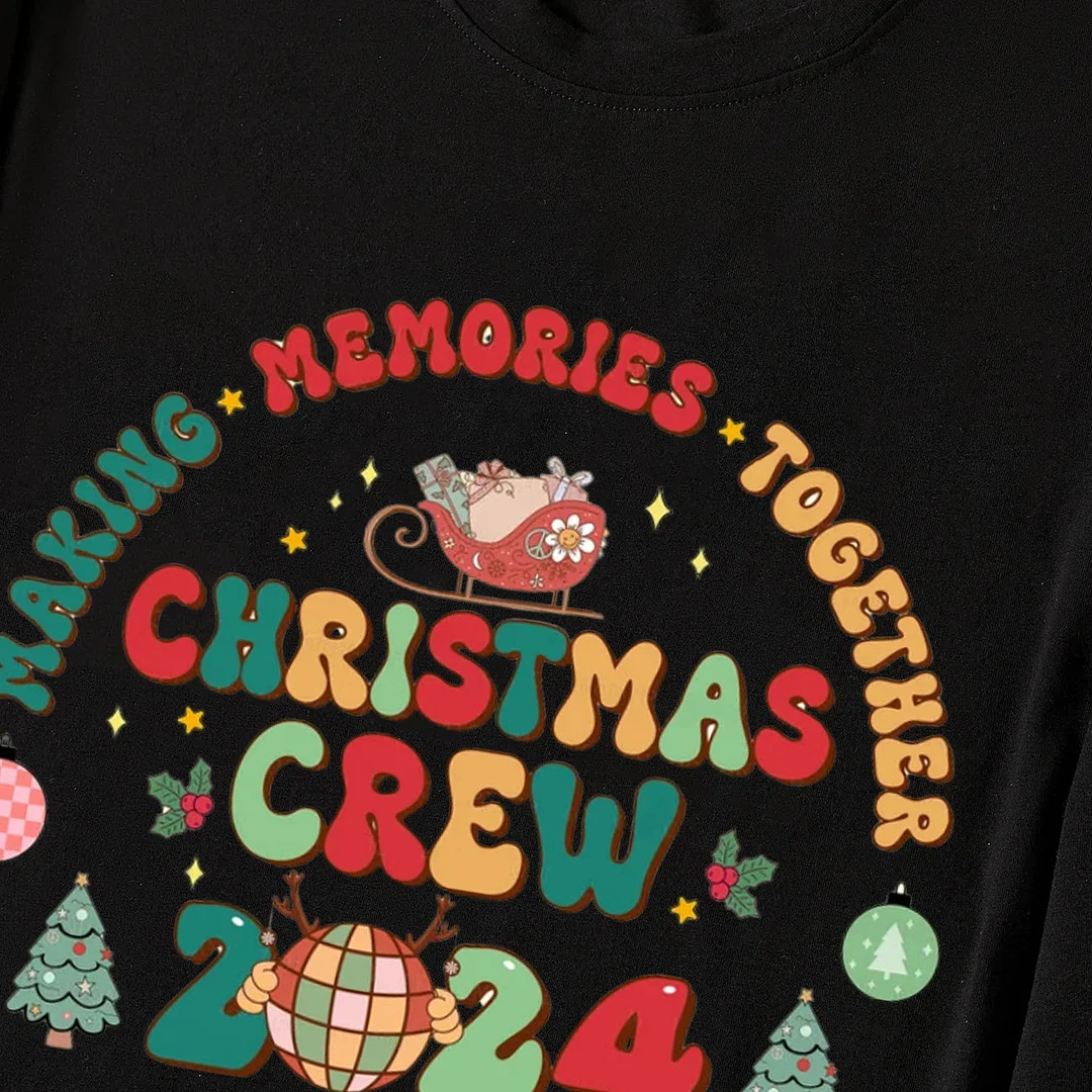 "Making Memories Together Christmas Crew 2024" Print Black Top with Red & Green Plaid Pants Family Matching Pajama