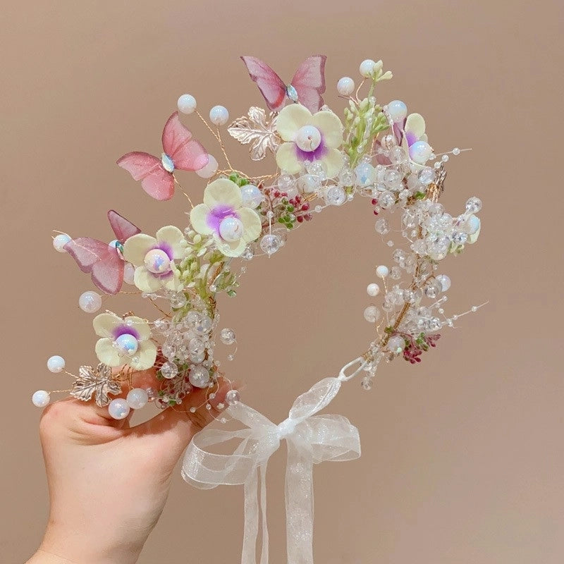 Super Fairy Beauty Children’s Headwear Beautiful Wreath Head Flower Children’s Hair Accessories Mori Girls’ Performance Host Holiday Wristlet Hair Hoop