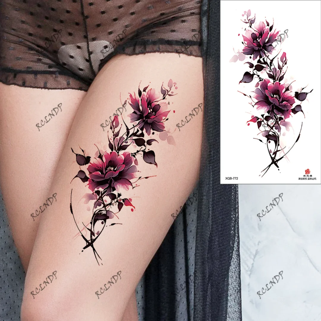 Sdrawing Temporary Tattoo Sticker Rose Flower Butterfly Dragon Whale Wolf Bird Fake Tatto Flash Tatoo Tato for Women