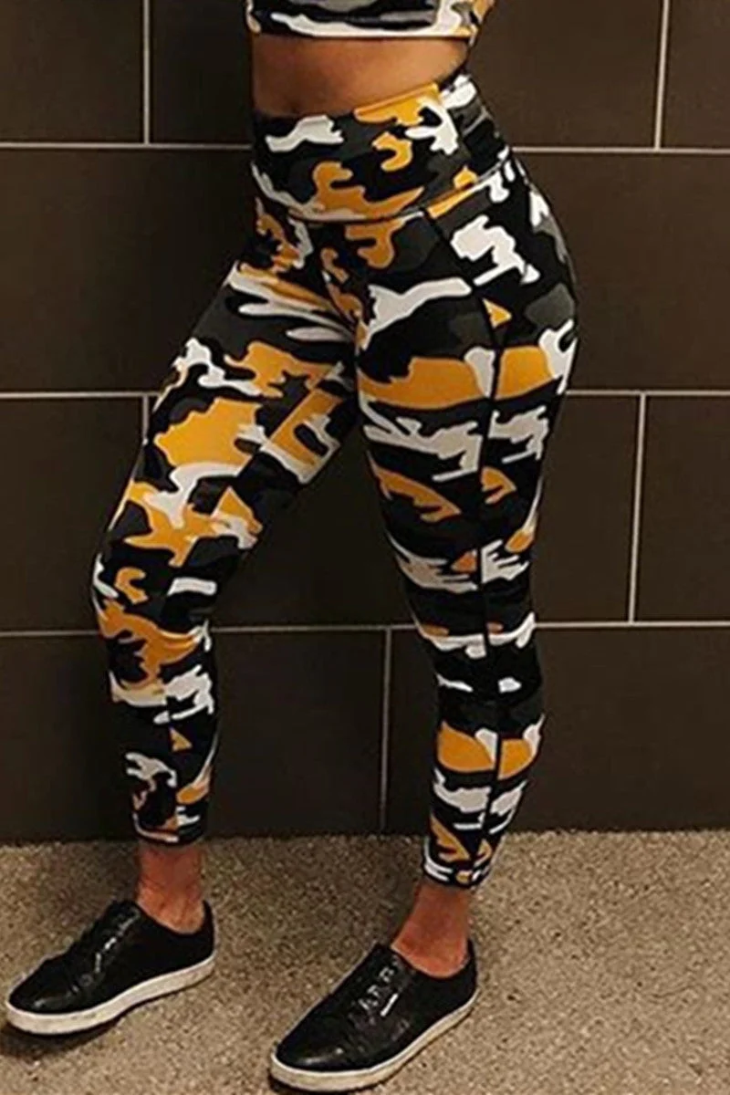 Casual Camouflage Print Patchwork Skinny High Waist Pencil Trousers