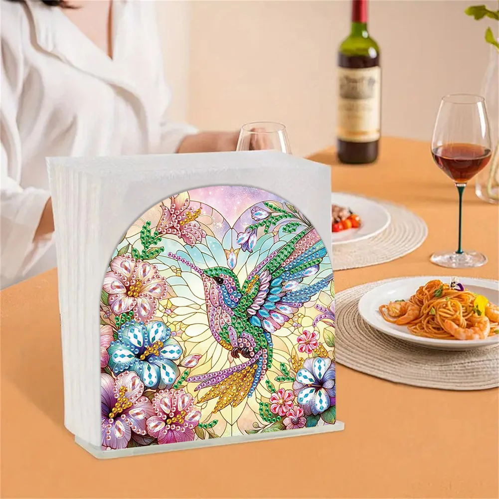 DIY Flower Hummingbird Acrylic Napkin Holder Diamond Painting Kit for Home Table Decor