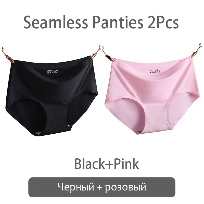FINETOO Seamless Panties Women Ice Silk Underwear M-2XL Soft Female Underpants Big Size Seamless Underwear 2Pcs/set Girls Briefs