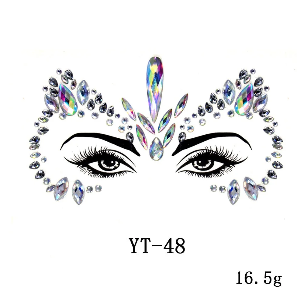 Facial Rhinestone Natural Resin Face Sticker Rhinestone Tattoo Makeup Party Christmas Party Face Decoration Makeup Stickers