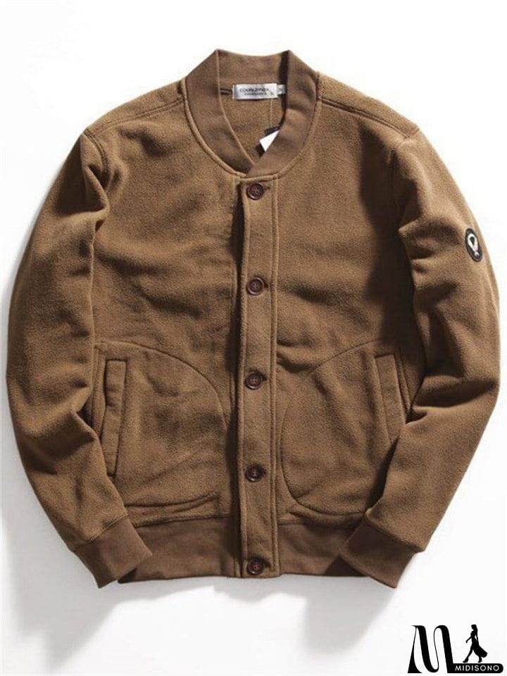 MidiSono - Men's Spring Stand Collar Long Sleeve Button Down Baseball Jacket