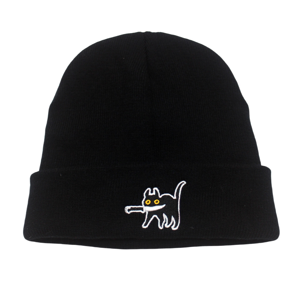 Comstylish Cartoon Pattern Cat Embroidery Warm Knitted Hat