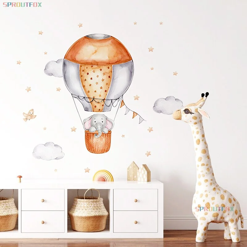 Cartoon Elephant Wall Stickers For Children's Room Modern Decorative Sticker Children Wall Hot Air Balloon Pattern For Kids Room