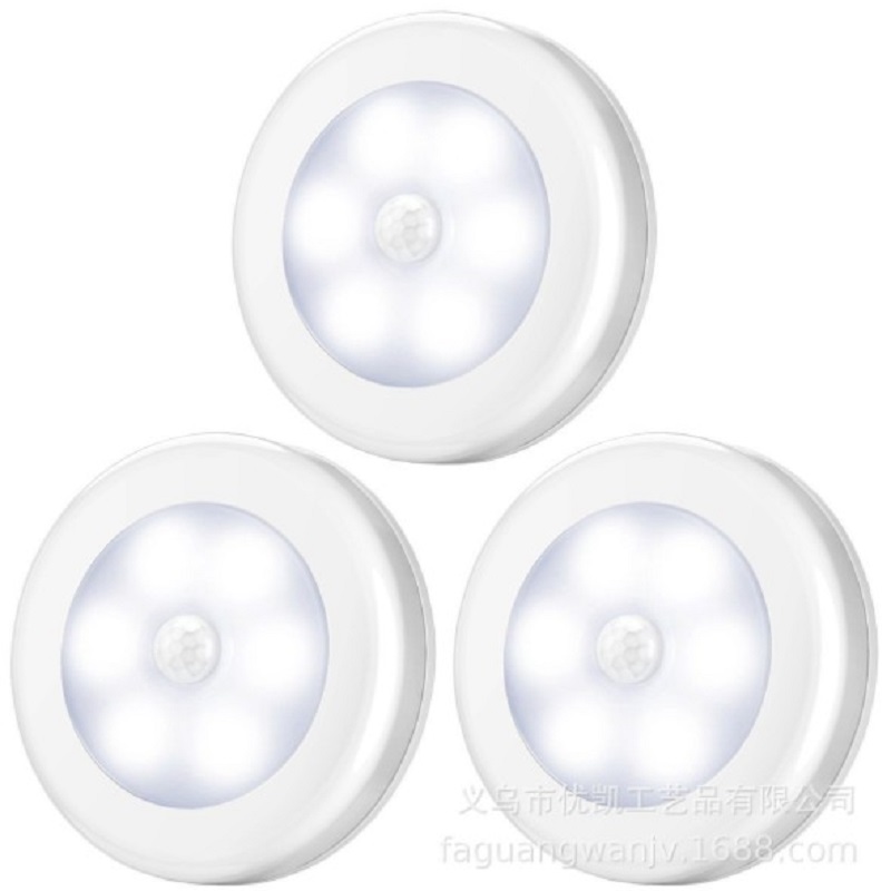 

6LED Round Thin Body Induction Kitchen Cabinet Night Light Bedside Lamp, 501 Original