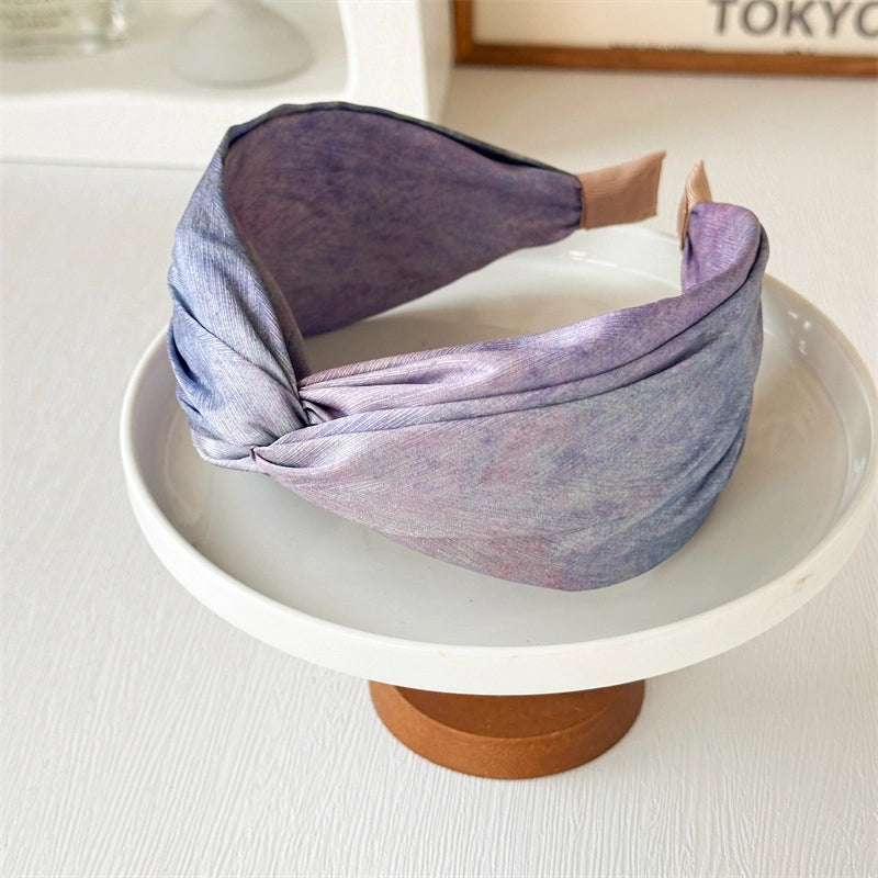 Monet Oil Painting Satin Headband Niche Retro Cross High Skull Top Wide Version Gradient Color Blooming Headband Hairpin For Hair Washing