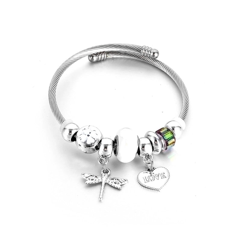 Elegant Heart Shape Butterfly Stainless Steel Asymmetrical Plating Bangle