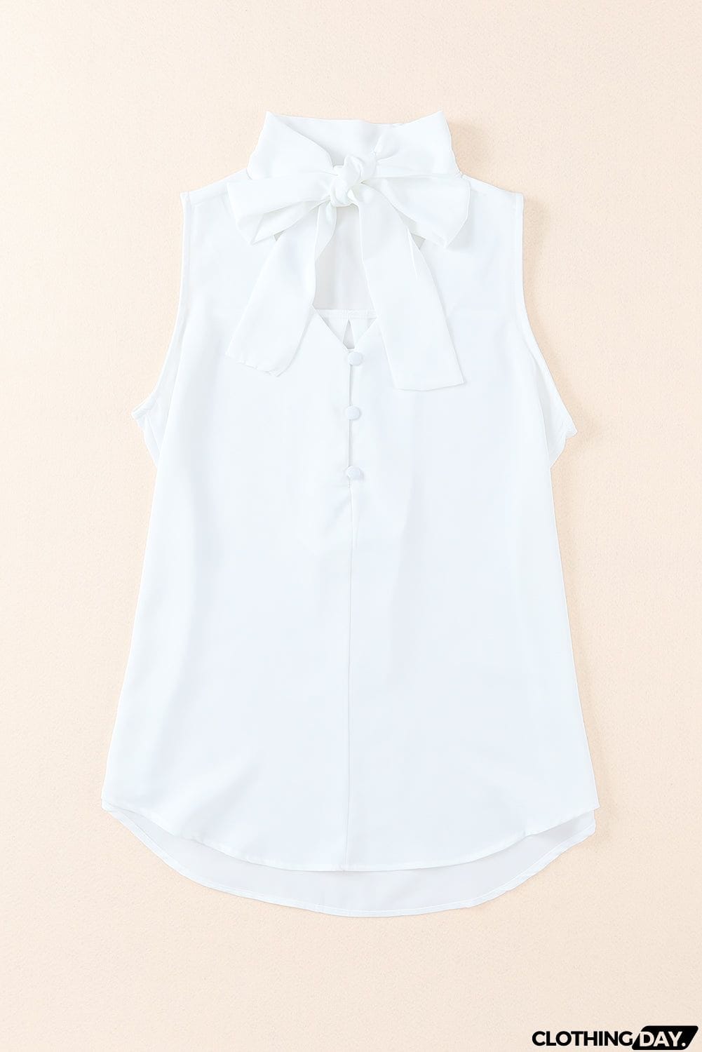 Tie Neck Buttoned Curved Hem Tank