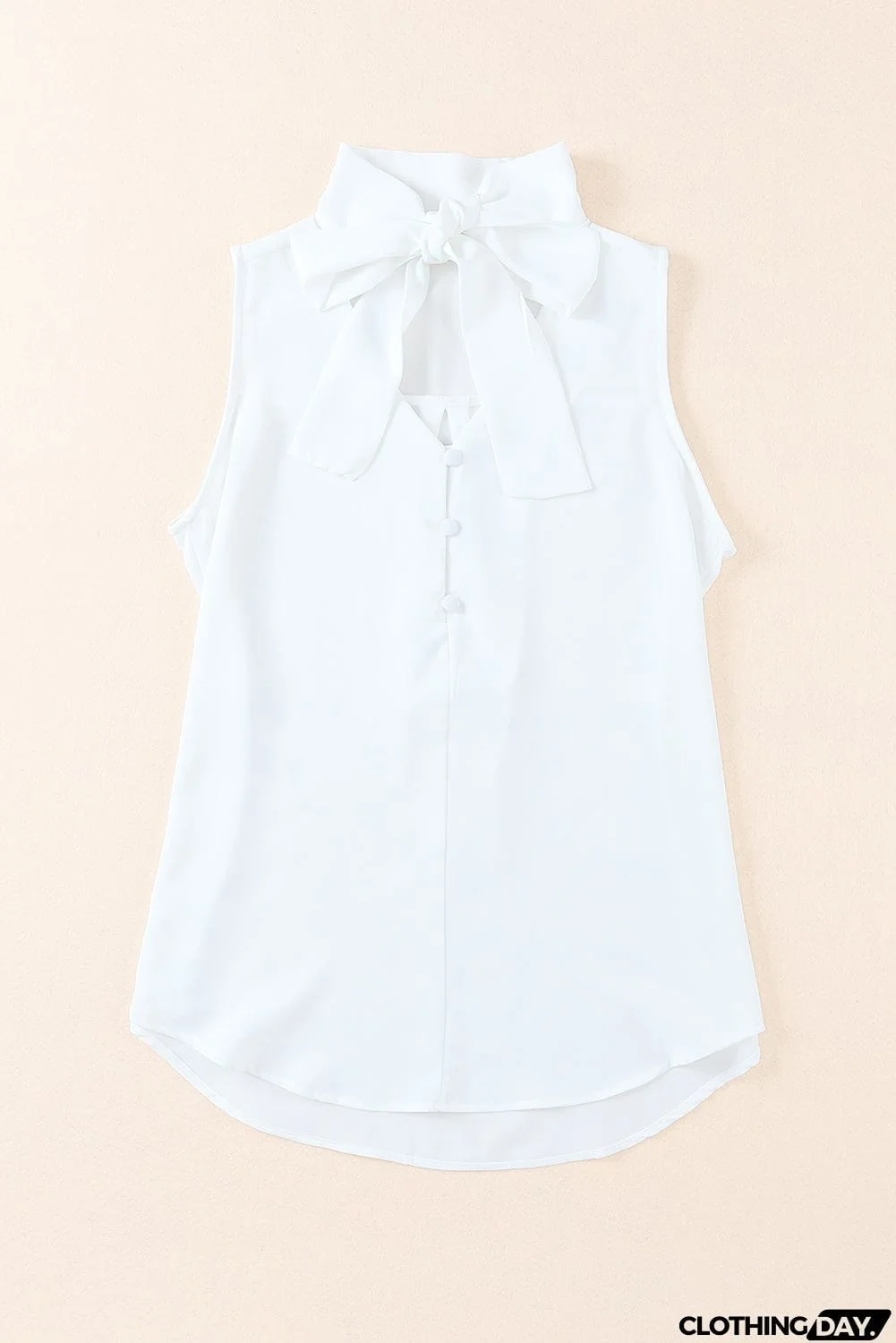 Tie Neck Buttoned Curved Hem Tank
