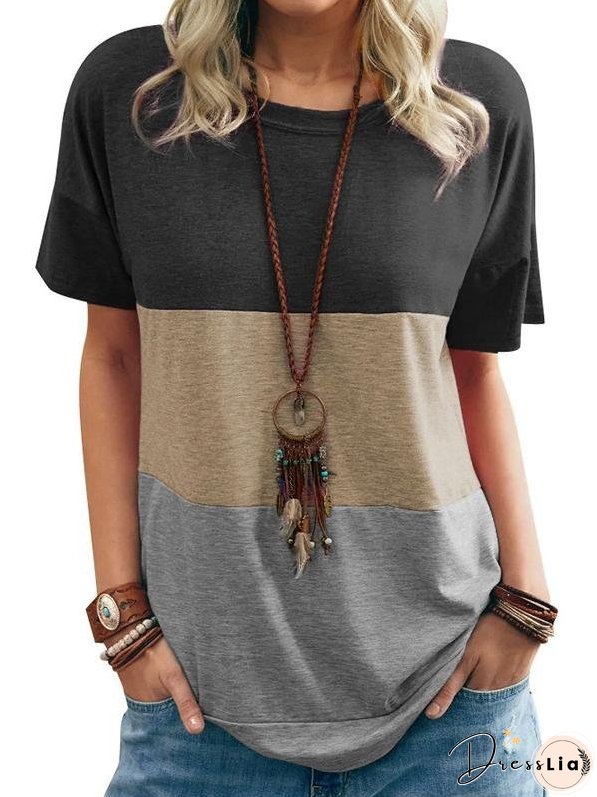 Round Neck Loose Bat Pocket Three-color T-shirt for Women