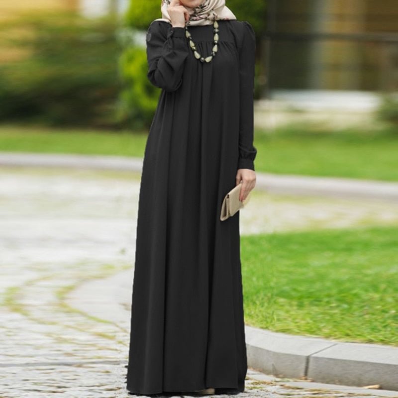 ZANZEA Women Casual Long Sleeve Solid Maxi Long Dress Vestido Autumn Loose Sundress S- Kaftan Abaya Dubai Hijab Muslim Dress