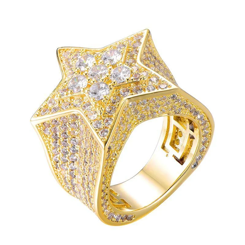 Hip Hop Full CZ Cubic Zircon Charm Iced Out Star Copper Zircon Ring-VESSFUL