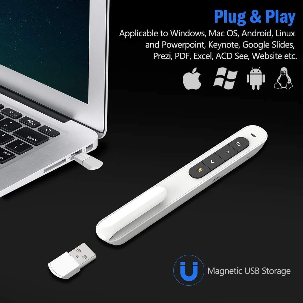 DinoFire Red Light Wireless Presenter, Powered by AAA (Not Included) Hyperlink Volume Control Presentation Clicker, RF 2.4GHz PowerPoint Clicker Presentation Remote Control Slide Clicker Advancer(UPC/EAN:736961025973)