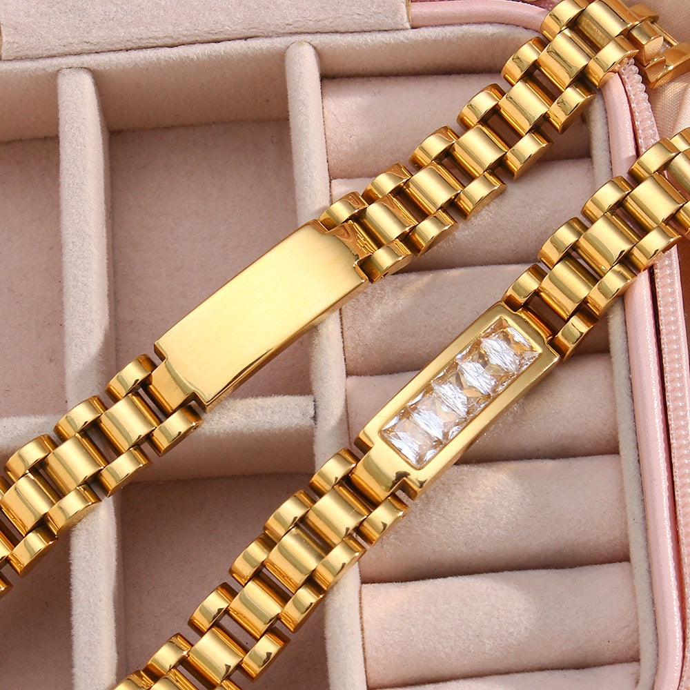 Women Fashion Chain Geometric Stainless Steel 18K Gold Plated Bracelets