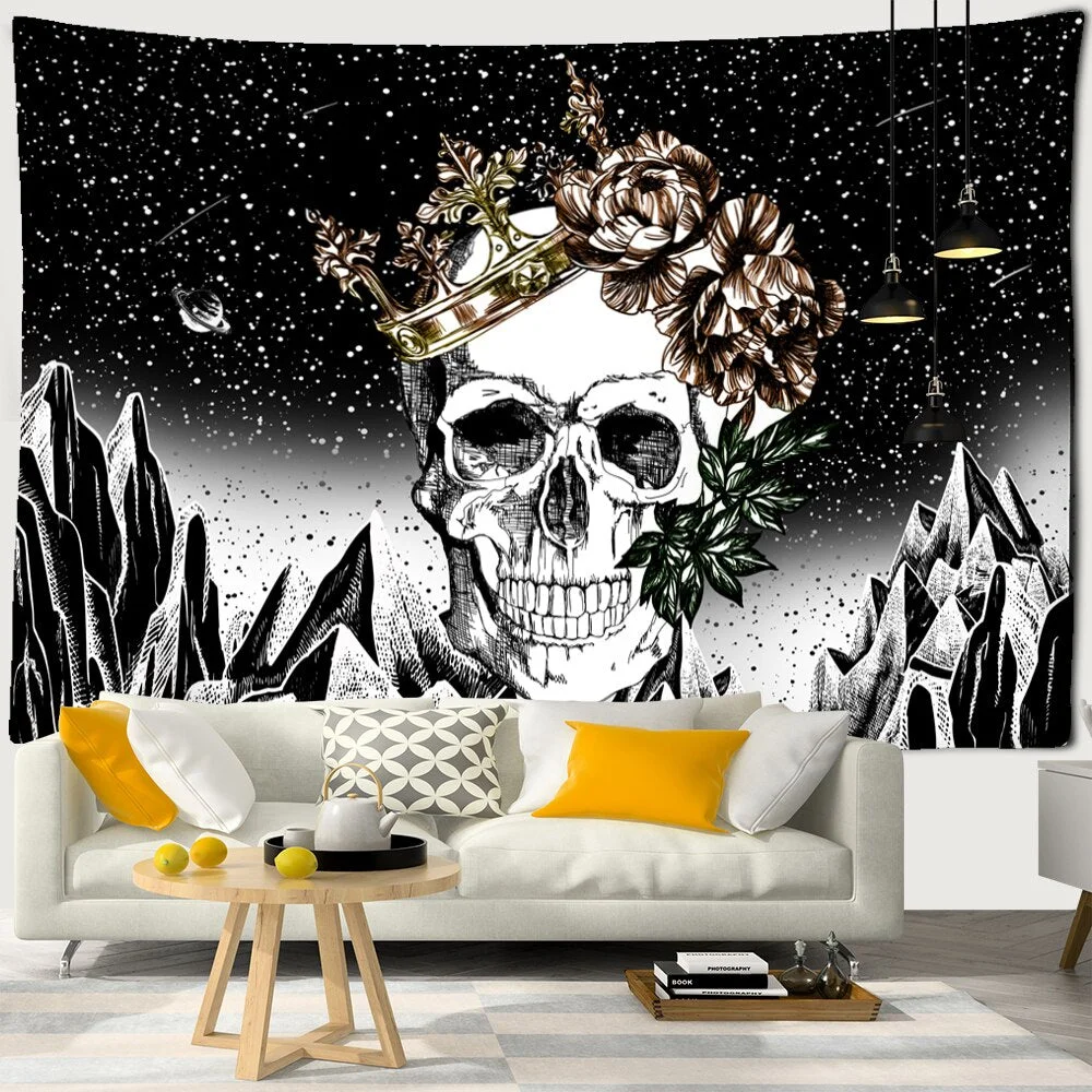 Skull King Meditation Tapestry Wall Hanging Bohemian Astrology Hippie Wizardry Tapiz Mandala Home Room Decor