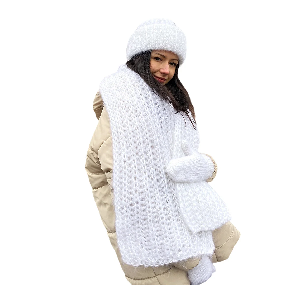 Zingj Zingj Warm Knit Hat Scarf Gloves Three-Piece Female Hair Wool Hat