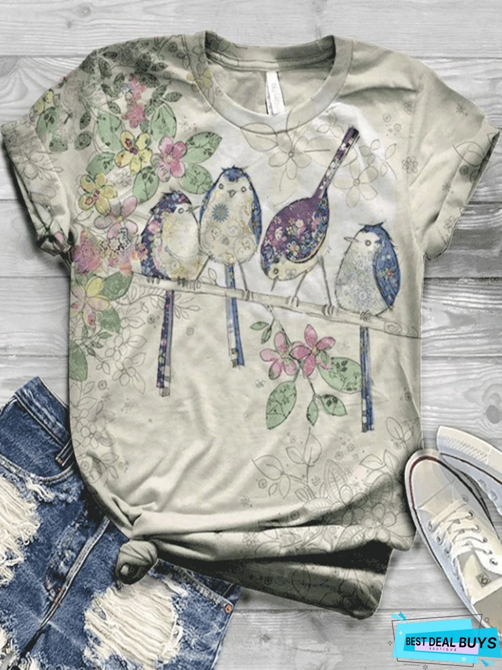 Plus Size Floral Short Sleeve Crew Neck T-shirt