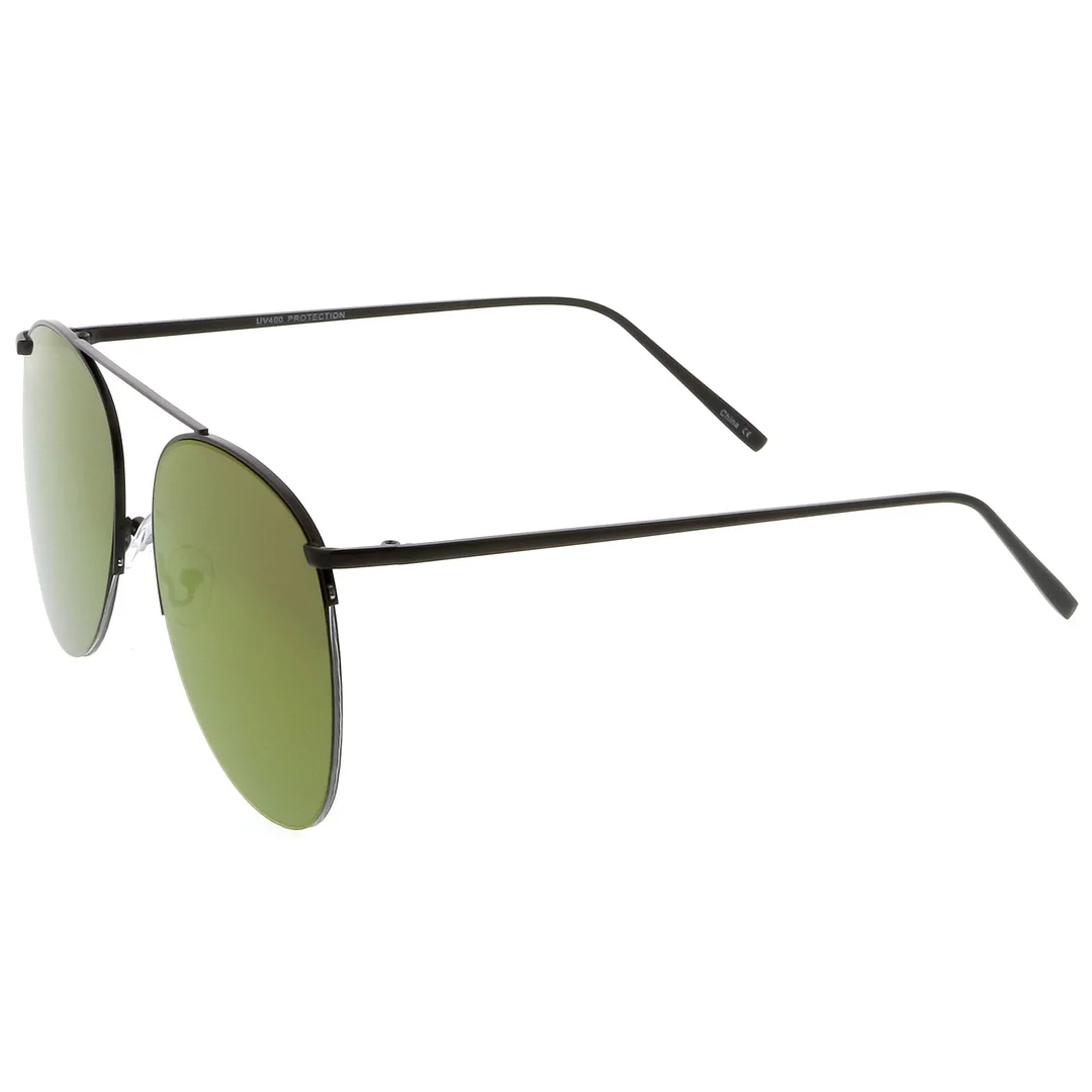 Oversize Semi-Rimless Metal Aviator glasses Crossbar Colored Mirror Flat Lens 61mm