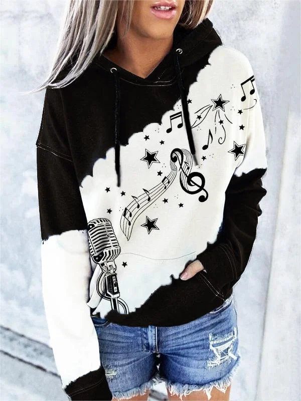 Microphone And Music Notes Long Sleeve Hoodie