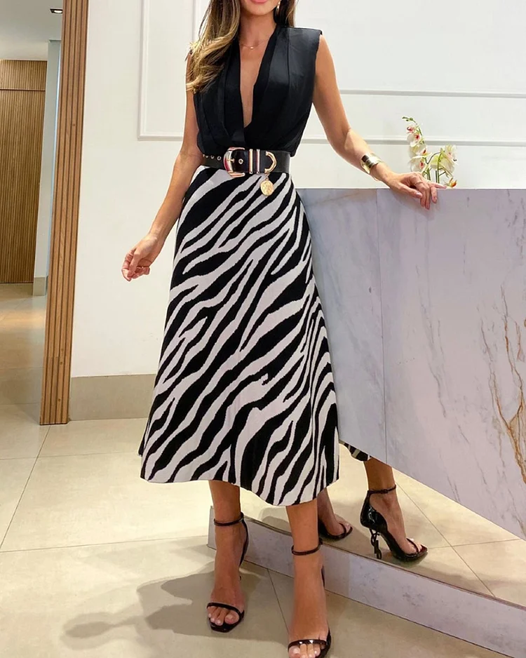 Fashion Zebra Print Skirt Suit