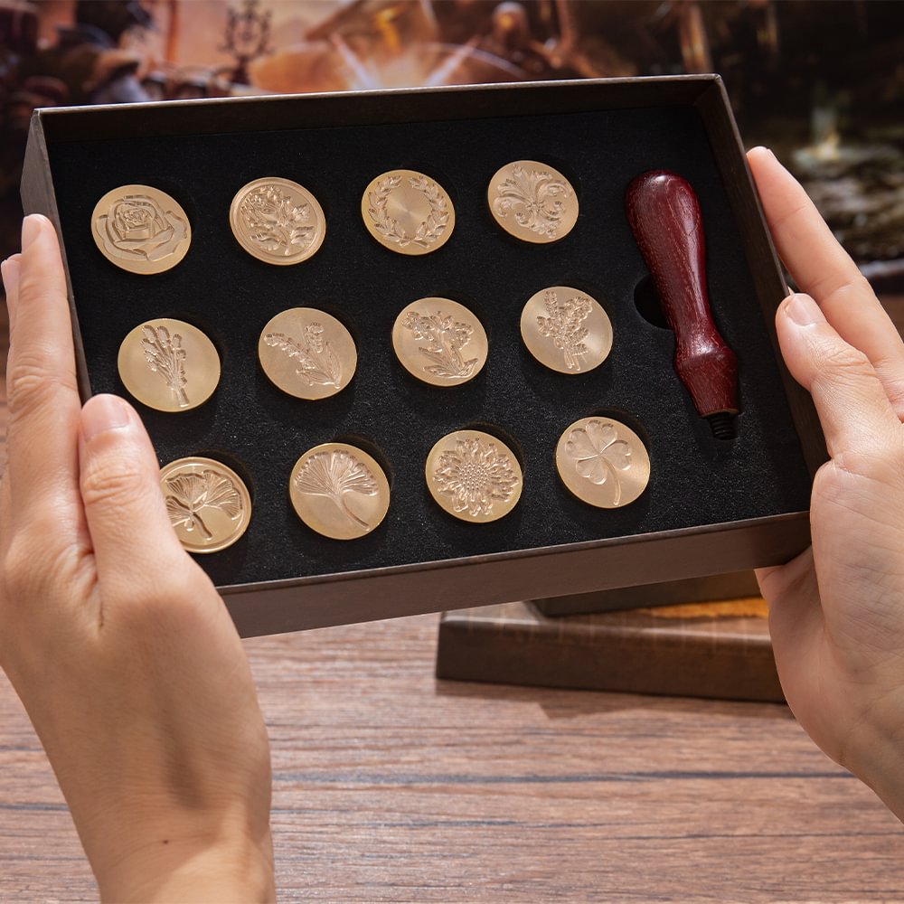 Wax Seal Stamp Set 12 Stamps Plant Series with Map Gift Box