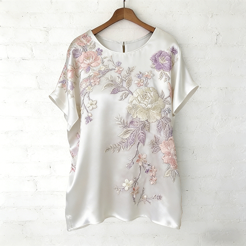 Women's Flower Print Crew Neck Short Sleeve Loose T-shirt wearshes
