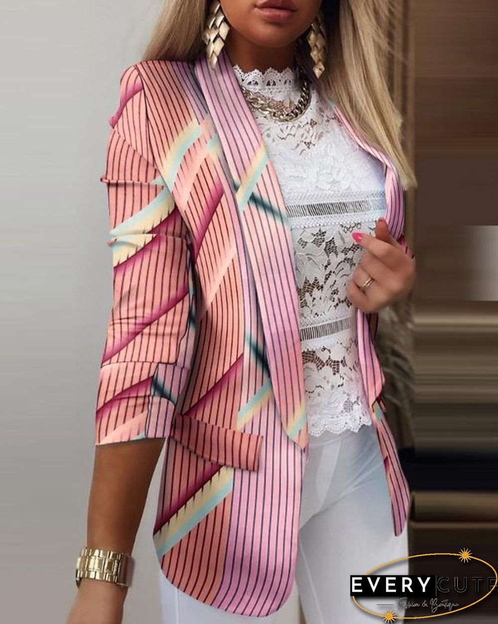 Fashion Color Block Plain Slim Suit Coat