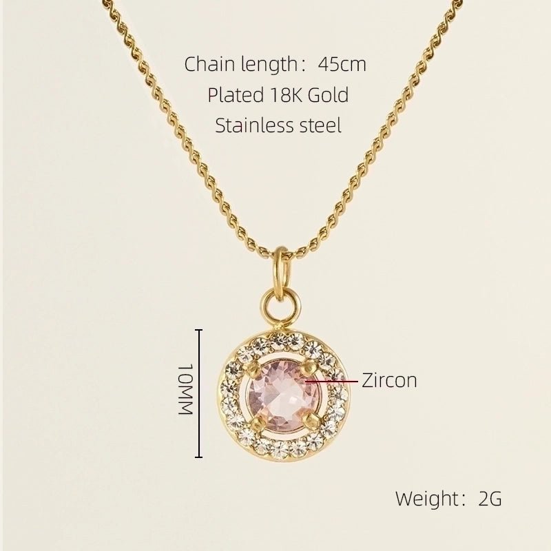 Stainless Steel 18K Gold Plated Glam Shiny Plating Inlay Sun Water Droplets Heart Shape Zircon Pendant Necklace