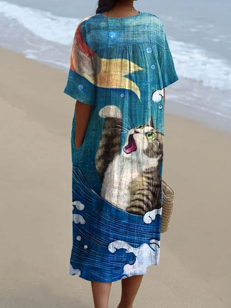 Women's   Cat  Fish  Art Print  Casual Dress