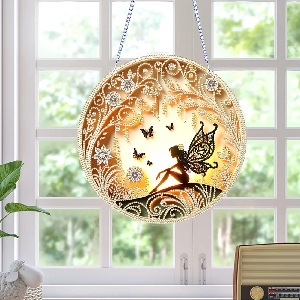 2D Flat DIY Hanging Diamond Art Kits Rhinestone Window Pendants (Silhouette)