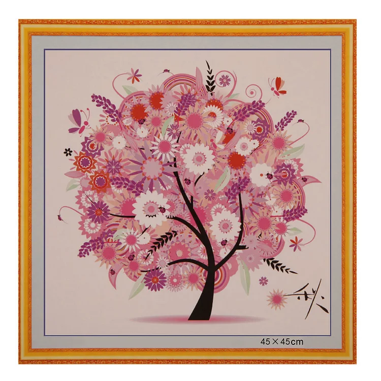 【DIY Brand】(Autumn) Quadruple Painting Of Four Seasons To Make A Fortune Tree  Stamped Cross Stitch 45*45CM