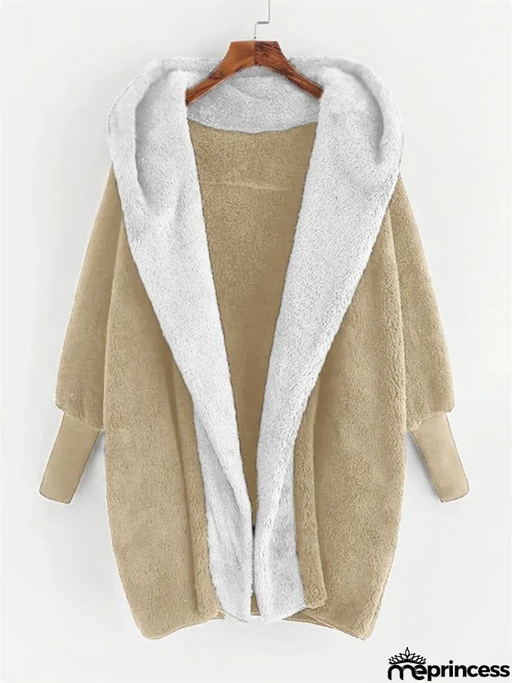 Fluffy Contrast Color Long Sleeve Hoodies