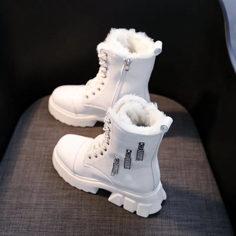 White Chunky Winter Boots Women Fur Combat Ankle Boots For Women Black Pltaform Winter Snkeaers 2021 New Fashion Punk Goth Shoes