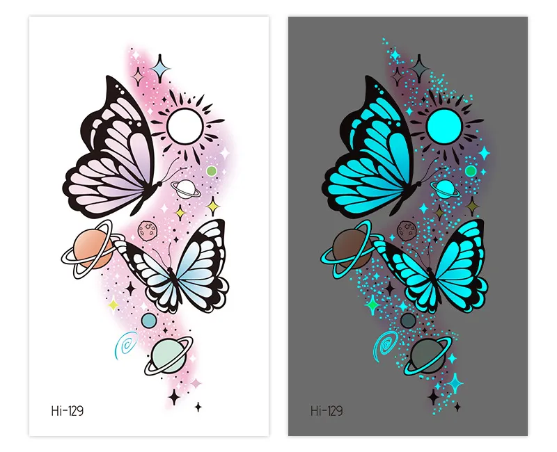 Sdrawing Luminous Glowing In Dark Tattoo Stickers Butterfly Daisy Flower Music Night Club Party Temporary Tattoos Shiny Body Art