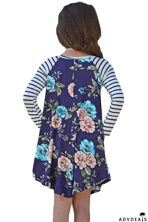 Spring Fling Floral Striped Sleeve Short Dress for Kids
