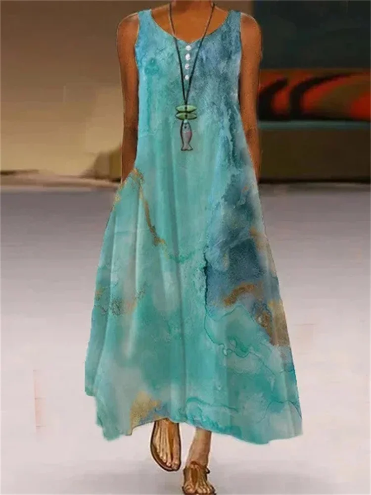 Abstract Watercolor Art A Line Maxi Dress