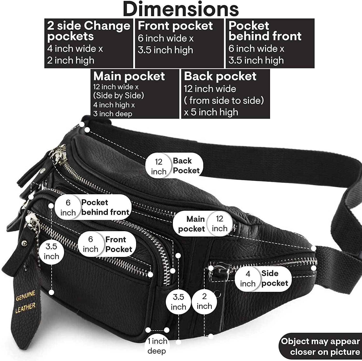 Fanny Pack Waist Bag Multifunction Genuine Leather Hip Bum Bag Travel Pouch for Men and Women- Multiple Pockets & Sturdy Zippers Ideal for Hiking Running And Cycling
